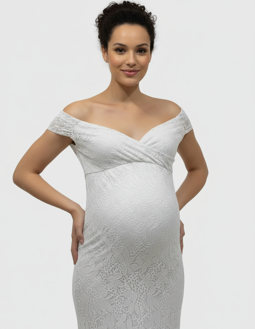 Bump Society – The Comfort Collection: Off-the-Shoulder Glamorous Maternity Photoshoot Gown with Train-Bump Society