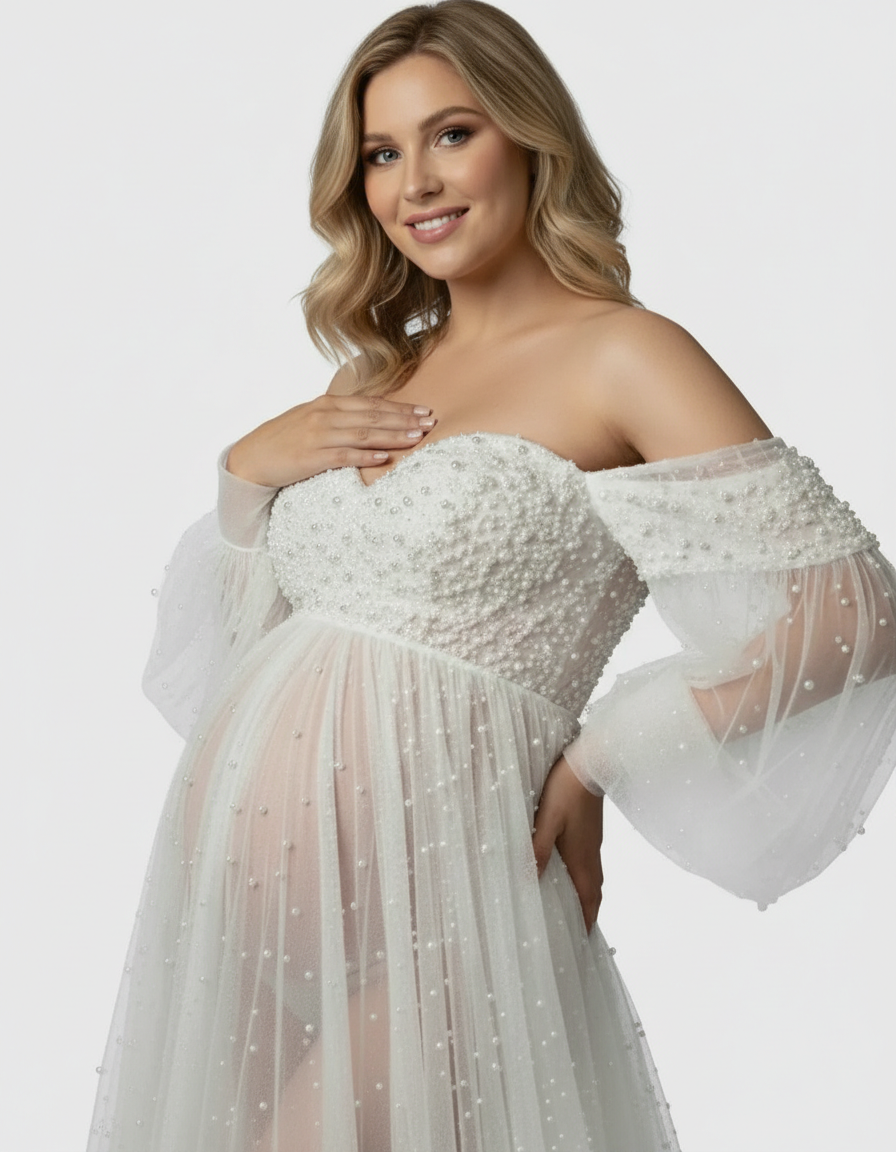 Bump Society – The Comfort Collection: Puff Sleeve Voluminous Skirt Maternity Gown-Bump Society