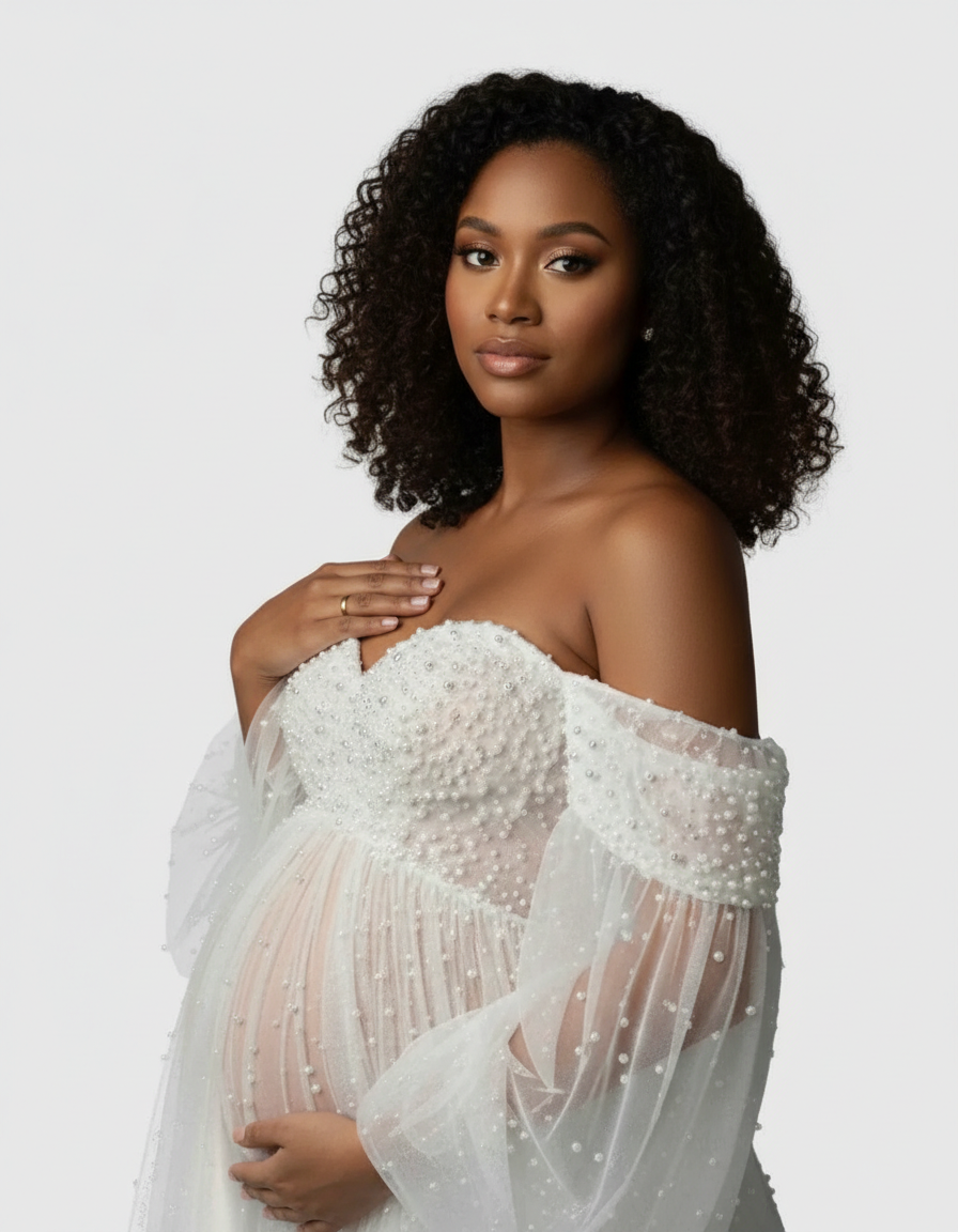 Bump Society – The Comfort Collection: Puff Sleeve Voluminous Skirt Maternity Gown-Bump Society