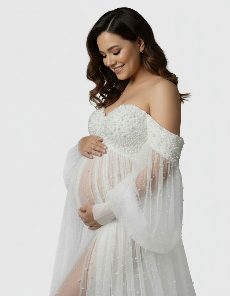 Bump Society – The Comfort Collection: Puff Sleeve Voluminous Skirt Maternity Gown-Bump Society