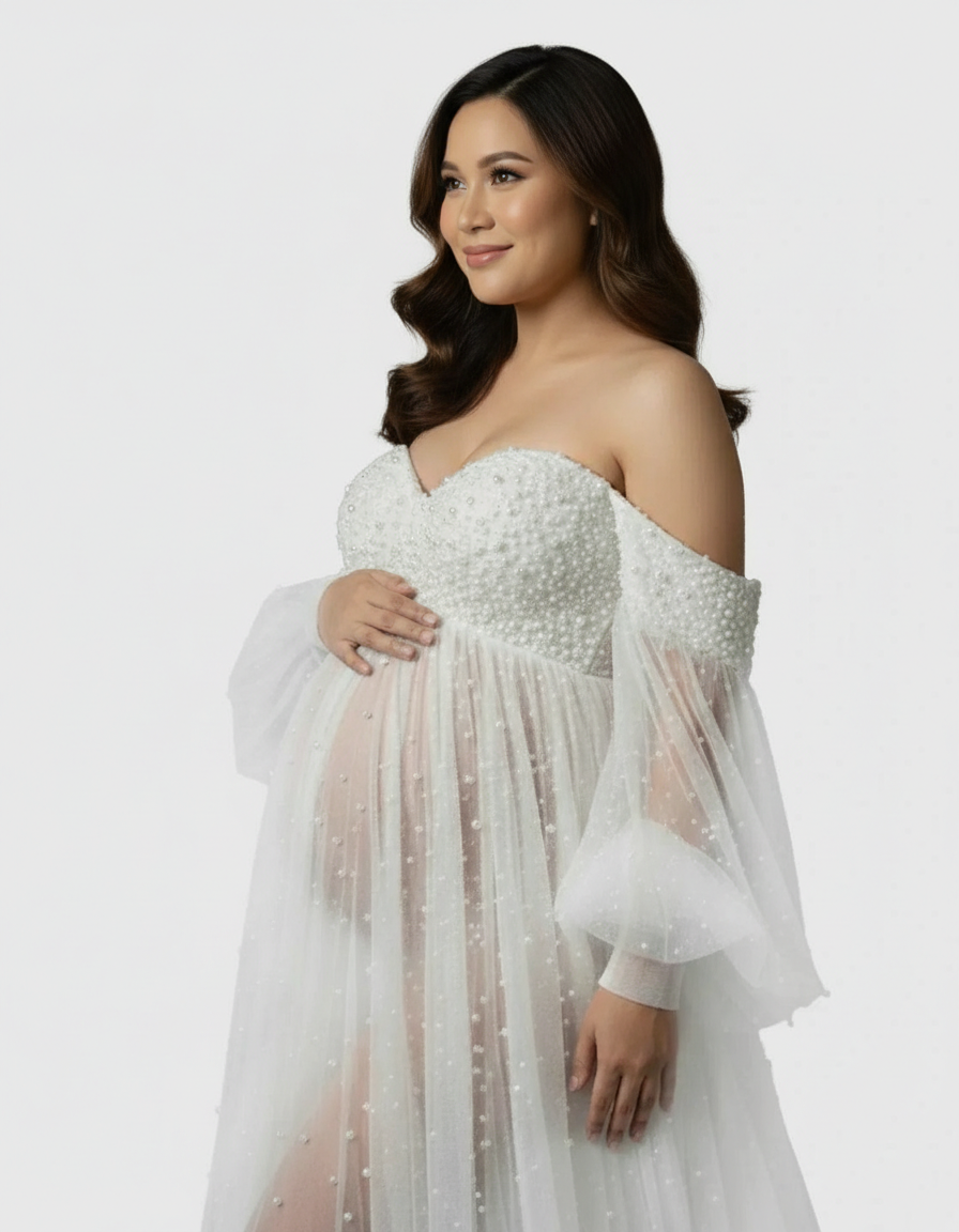 Bump Society – The Comfort Collection: Puff Sleeve Voluminous Skirt Maternity Gown-Bump Society