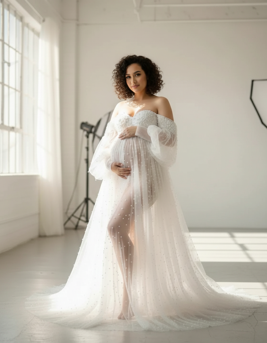 Bump Society – The Comfort Collection: Puff Sleeve Voluminous Skirt Maternity Gown-Bump Society