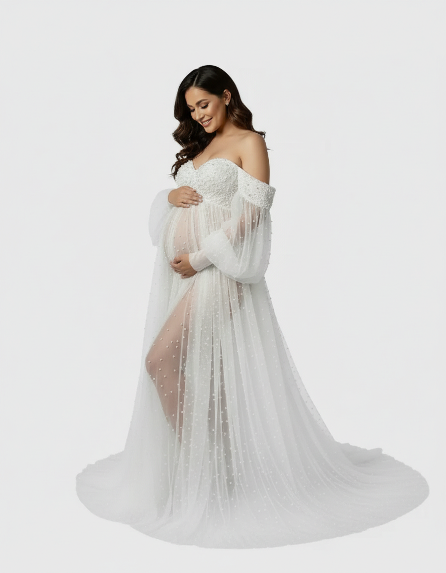 Bump Society – The Comfort Collection: Puff Sleeve Voluminous Skirt Maternity Gown-Bump Society
