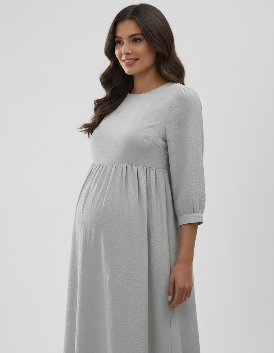 Bump Society – The Comfort Collection: Quarter Sleeve Ruffle Skirt Maternity Midi Dress-Bump Society