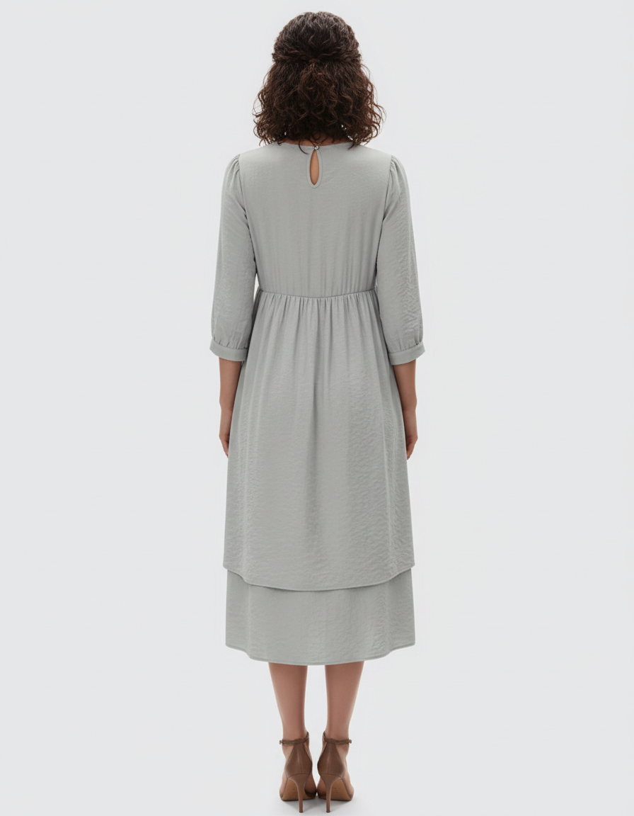 Bump Society – The Comfort Collection: Quarter Sleeve Ruffle Skirt Maternity Midi Dress-Bump Society