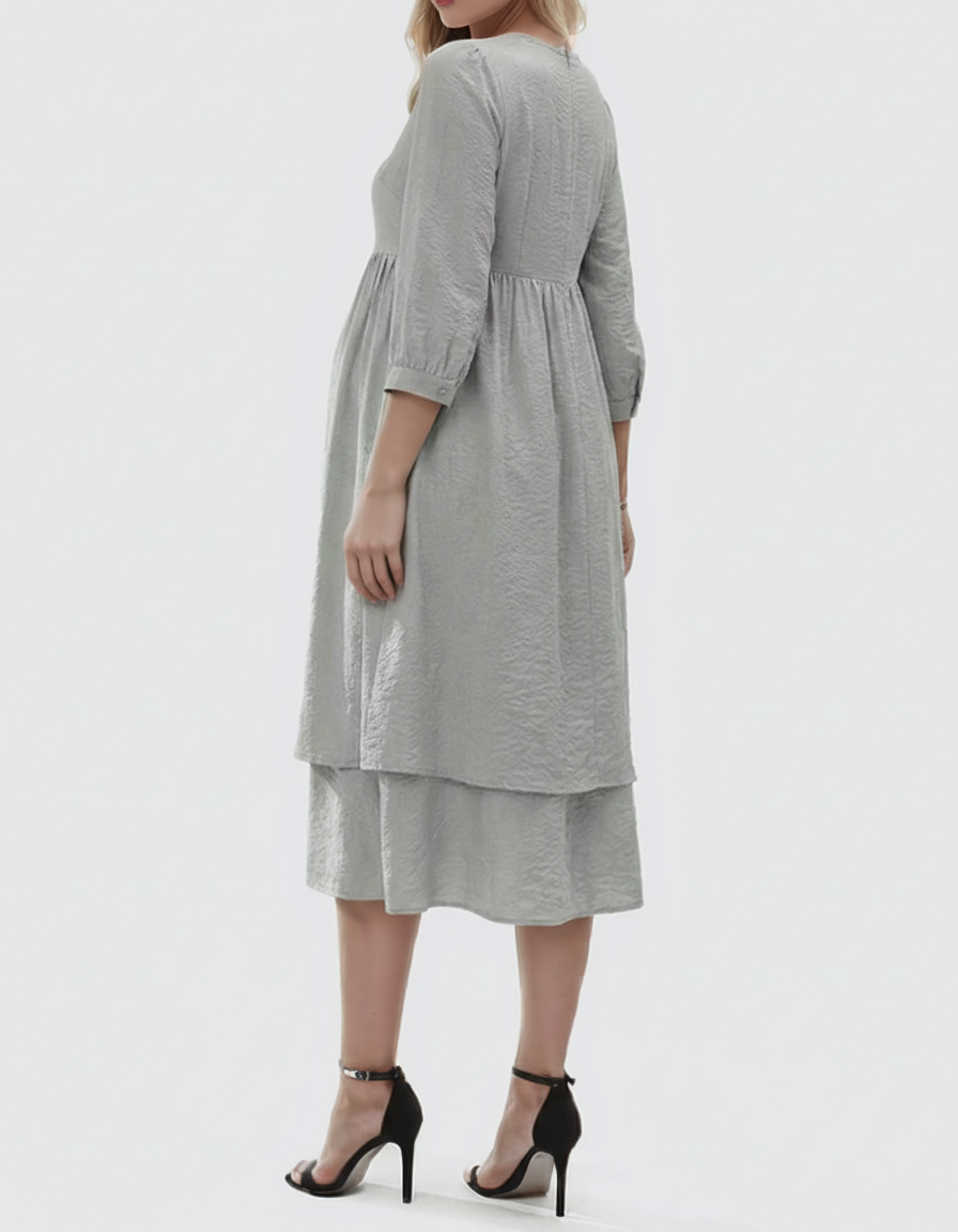 Bump Society – The Comfort Collection: Quarter Sleeve Ruffle Skirt Maternity Midi Dress-Bump Society