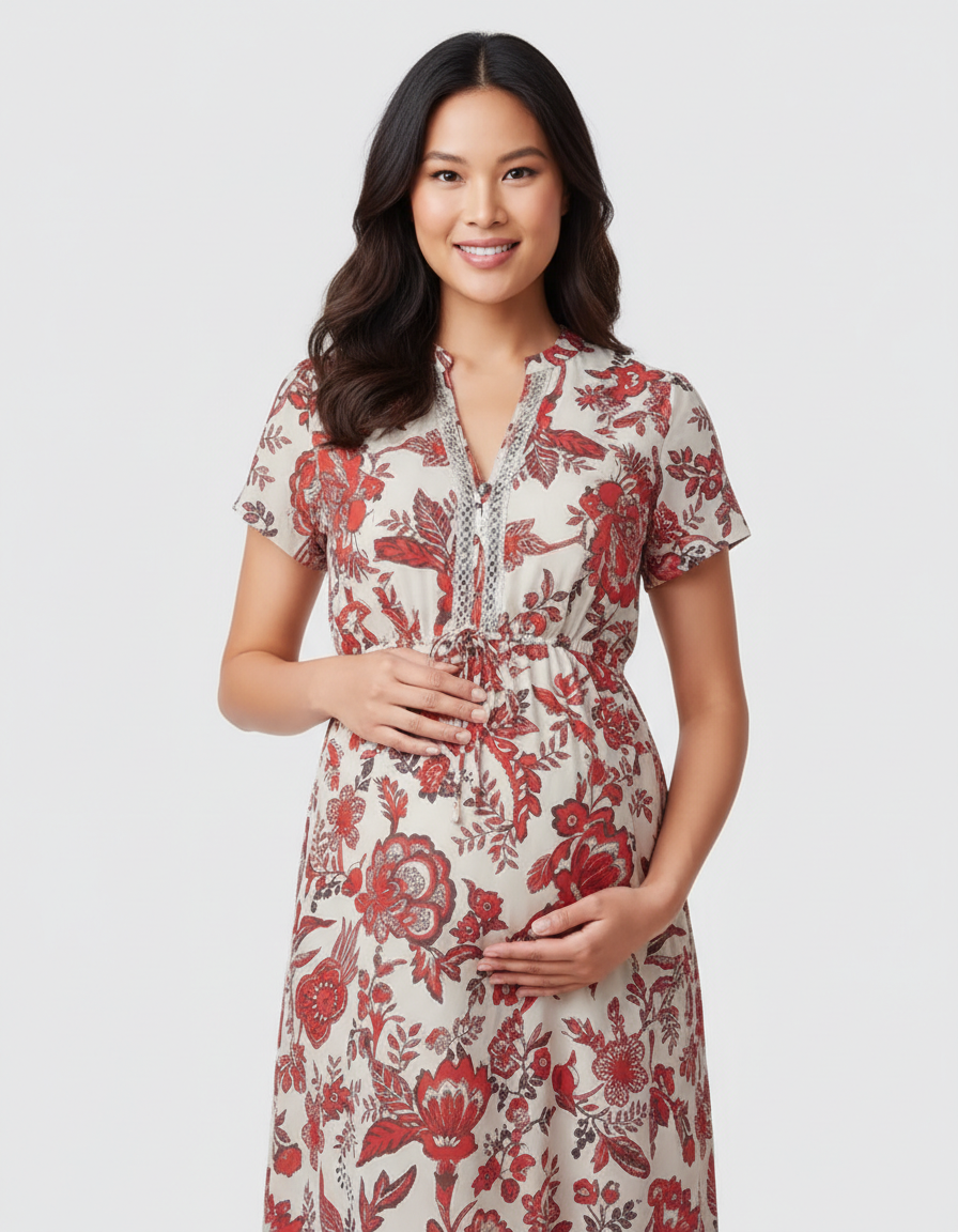Bump Society – The Comfort Collection: Retro Floral Print Boho Maternity Dress-Bump Society