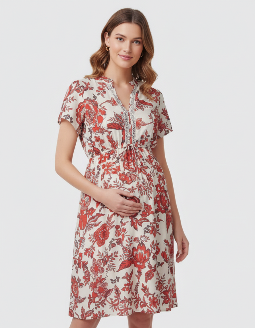 Bump Society – The Comfort Collection: Retro Floral Print Boho Maternity Dress-Bump Society