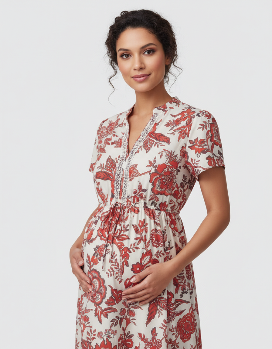 Bump Society – The Comfort Collection: Retro Floral Print Boho Maternity Dress-Bump Society