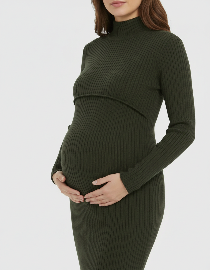 Bump Society – The Comfort Collection: Ribbed Knit Bodycon Maternity Sweater Dress-Bump Society