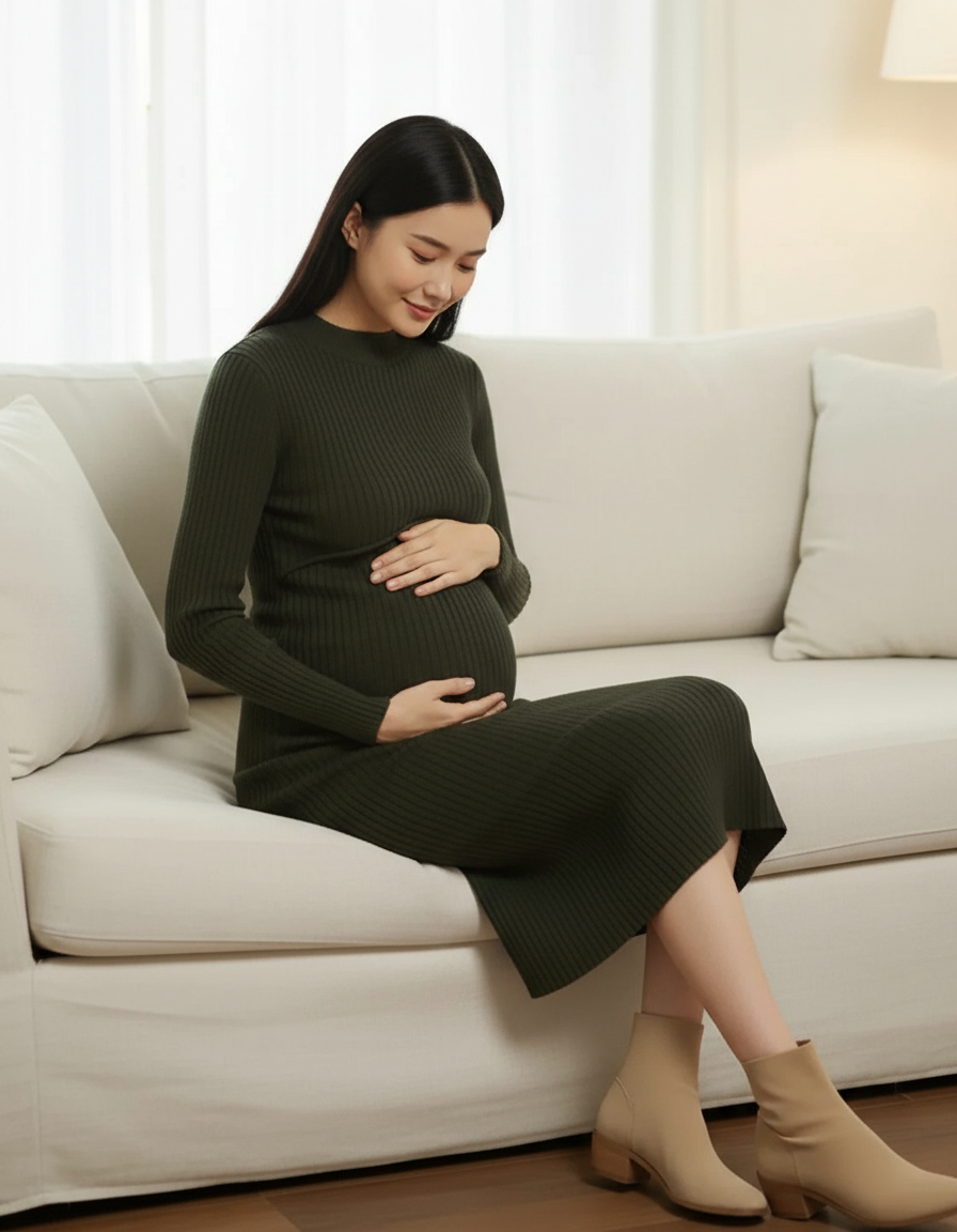 Bump Society – The Comfort Collection: Ribbed Knit Bodycon Maternity Sweater Dress-Bump Society