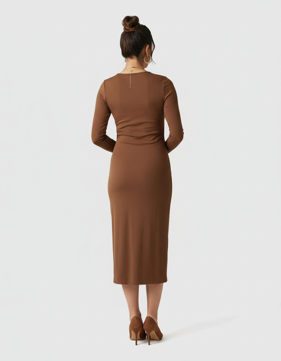 Bump Society – The Comfort Collection: Ribbed Knit Long-Sleeve Maternity Midi Dress-Bump Society
