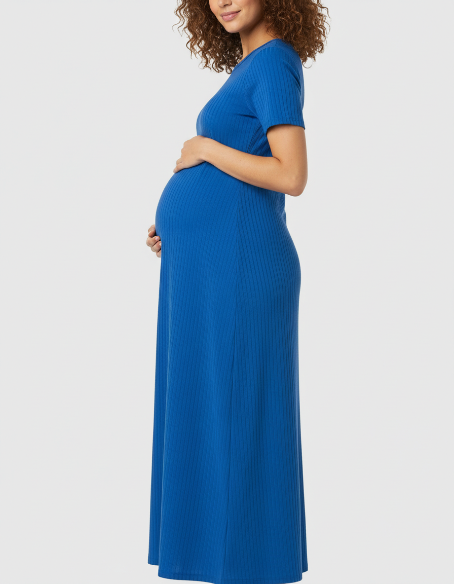 Bump Society – The Comfort Collection: Ribbed Knit Square Neck Bodycon Maternity Midi Dress-Bump Society