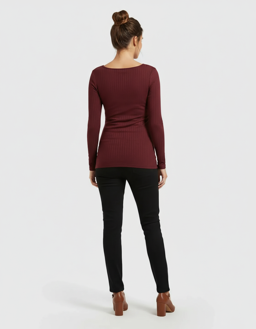 Bump Society – The Comfort Collection: Ribbed Knit Tie Detail Square Neck Maternity Top-Bump Society
