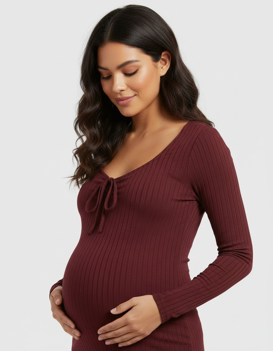 Bump Society – The Comfort Collection: Ribbed Knit Tie Detail Square Neck Maternity Top-Bump Society