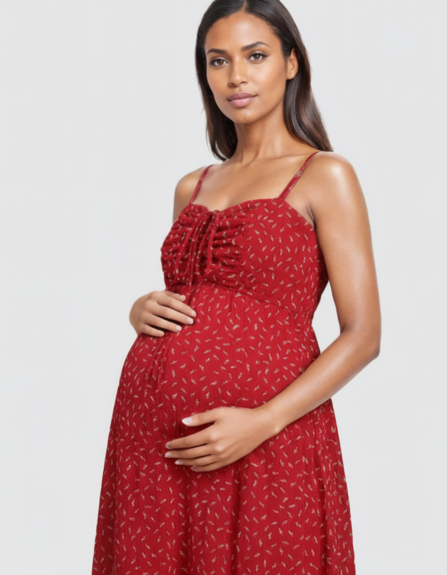 Bump Society – The Comfort Collection: Ruched Drawstring Bust Floral Dress with Chiffon Cardigan-Bump Society