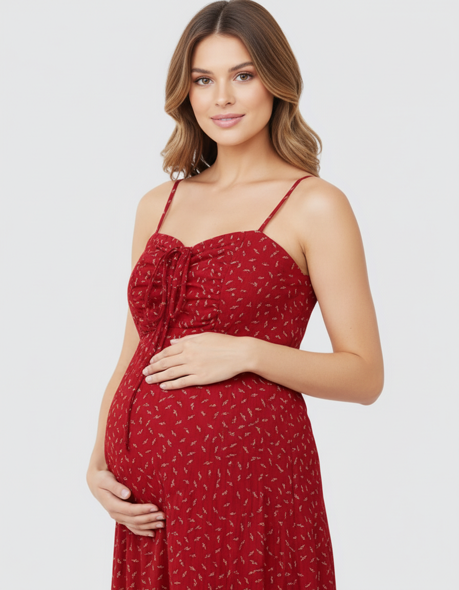 Bump Society – The Comfort Collection: Ruched Drawstring Bust Floral Dress with Chiffon Cardigan-Bump Society