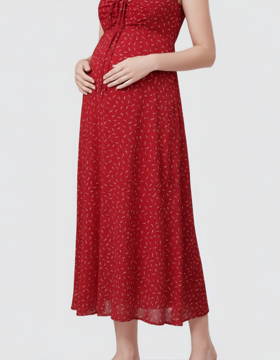Bump Society – The Comfort Collection: Ruched Drawstring Bust Floral Dress with Chiffon Cardigan-Bump Society