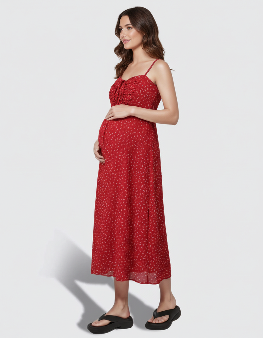 Bump Society – The Comfort Collection: Ruched Drawstring Bust Floral Dress with Chiffon Cardigan-Bump Society