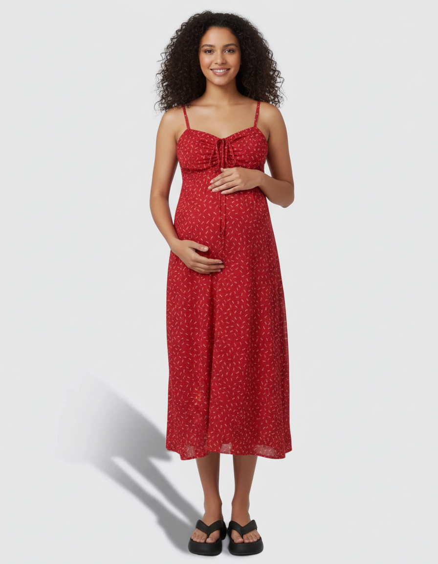 Bump Society – The Comfort Collection: Ruched Drawstring Bust Floral Dress with Chiffon Cardigan-Bump Society