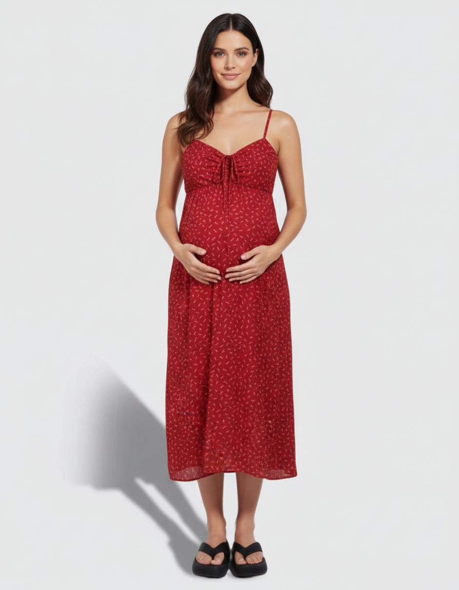 Bump Society – The Comfort Collection: Ruched Drawstring Bust Floral Dress with Chiffon Cardigan-Bump Society