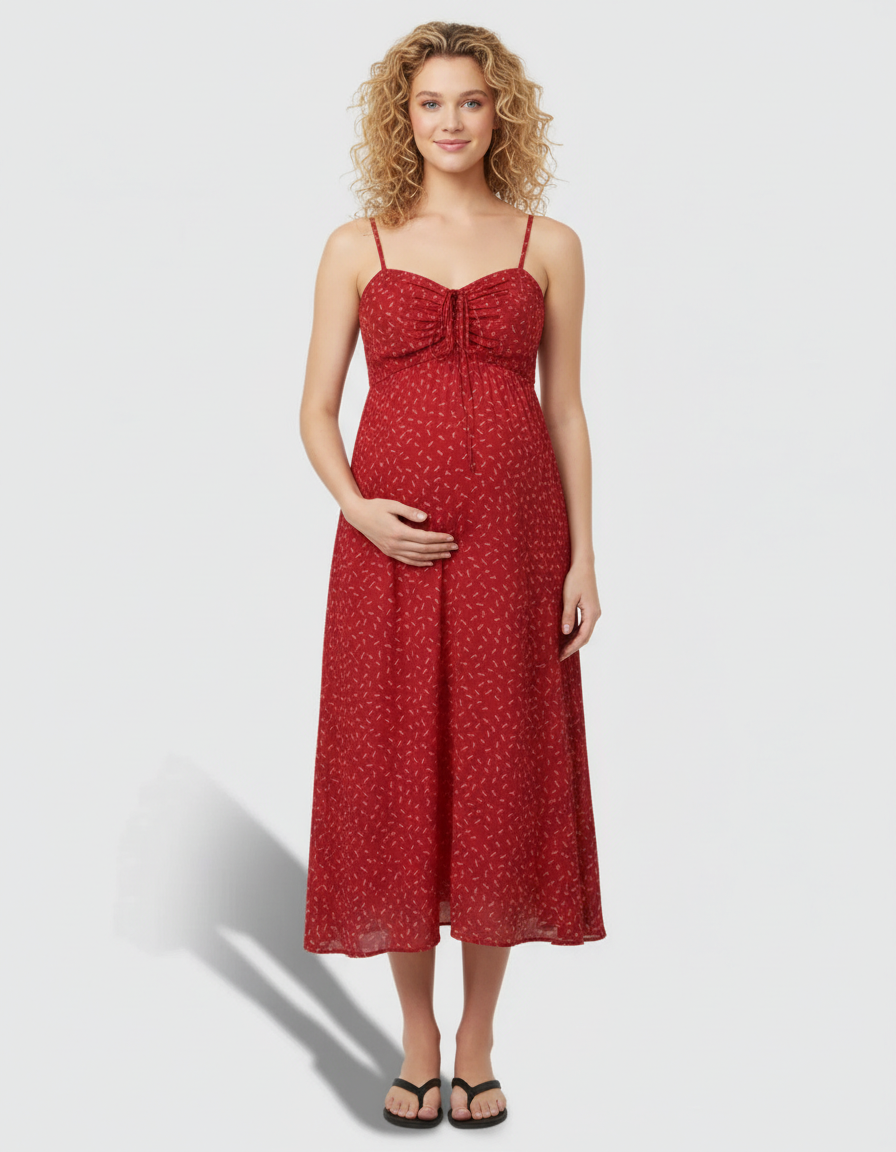 Bump Society – The Comfort Collection: Ruched Drawstring Bust Floral Dress with Chiffon Cardigan-Bump Society