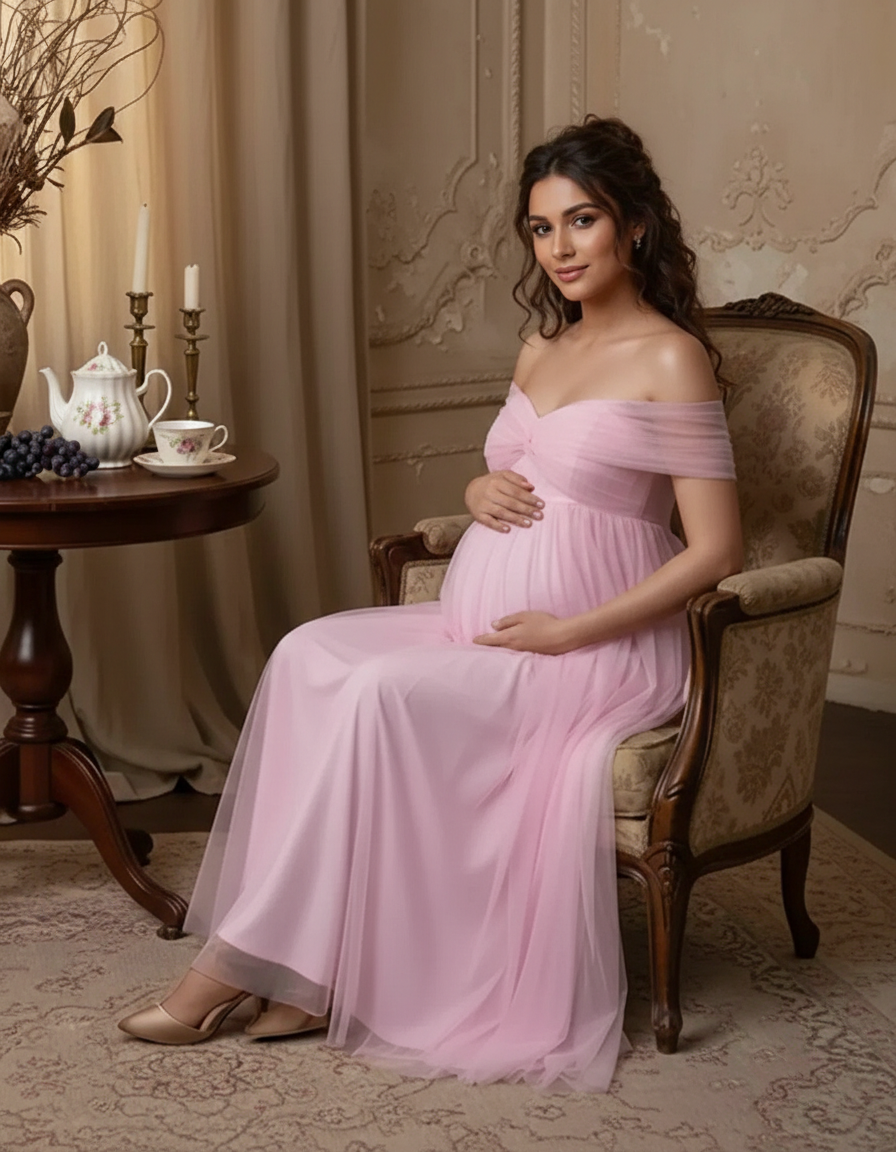 Bump Society – The Comfort Collection: Ruched Off-Shoulder Front Slit Maternity Maxi Dress-Bump Society