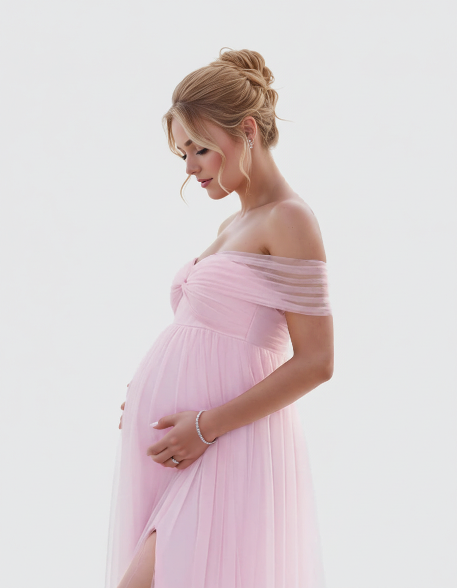 Bump Society – The Comfort Collection: Ruched Off-Shoulder Front Slit Maternity Maxi Dress-Bump Society