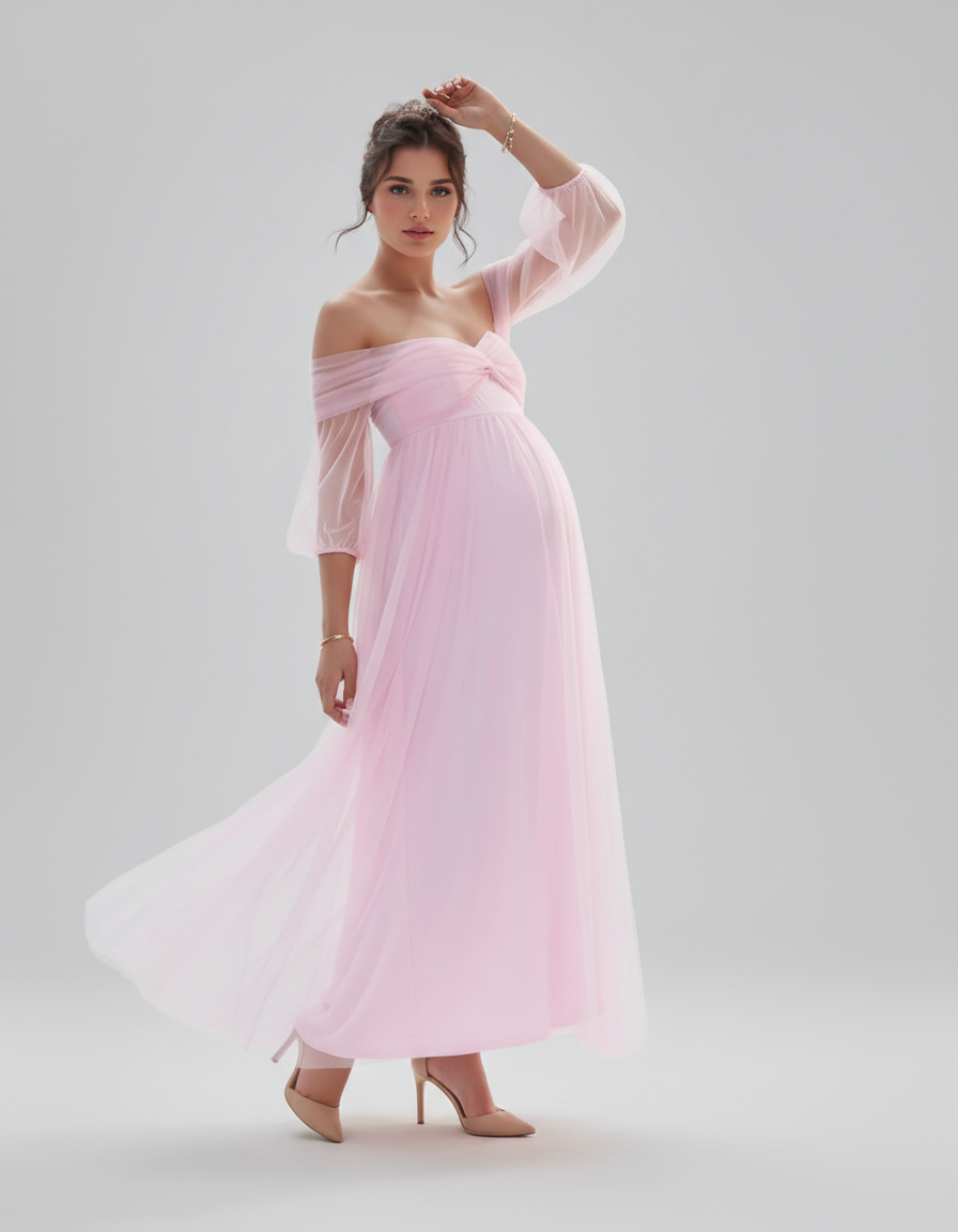 Bump Society – The Comfort Collection: Ruched Off-Shoulder Front Slit Maternity Maxi Dress-Bump Society