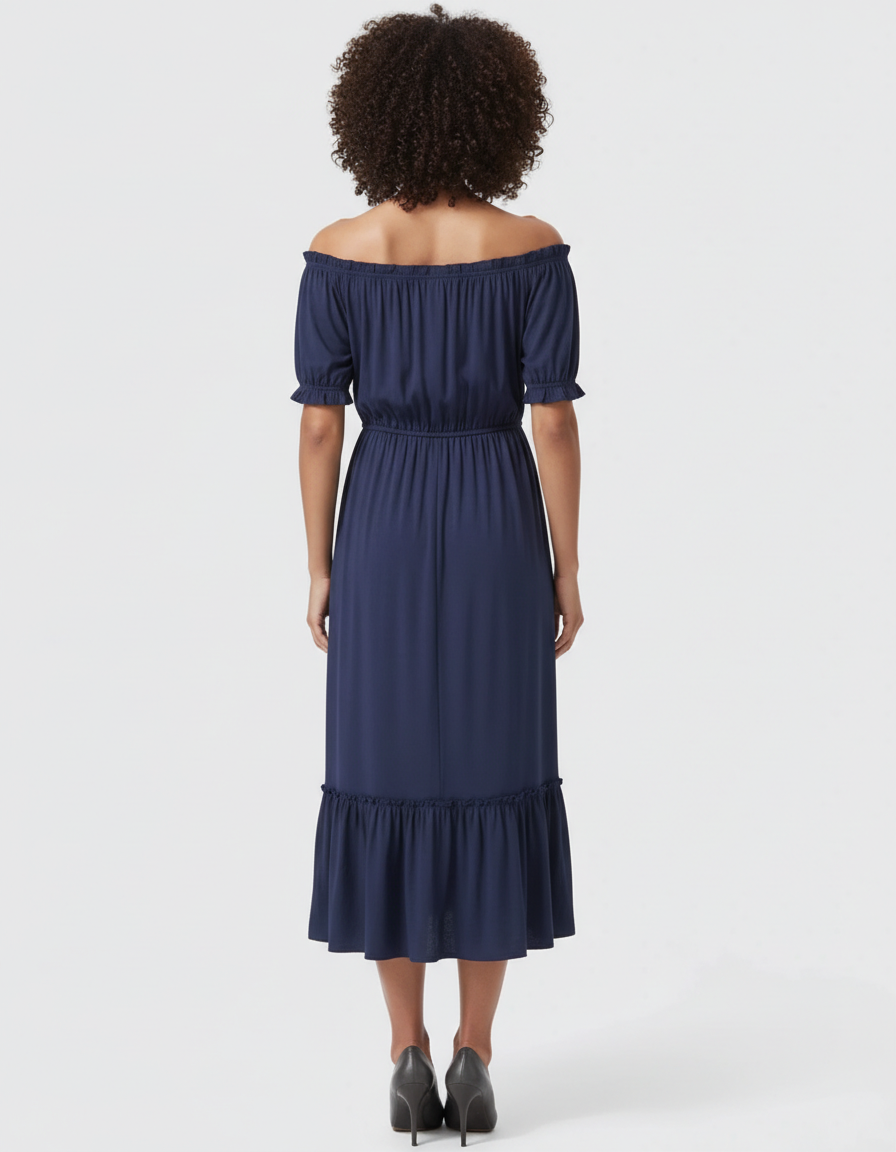 Bump Society – The Comfort Collection: Ruched Off-Shoulder Maternity Midi Dress-Bump Society