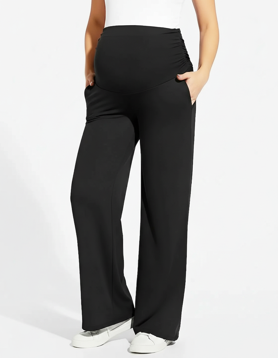 Bump Society – The Comfort Collection: Ruched Over Belly Wide Leg Maternity Pants-Bump Society