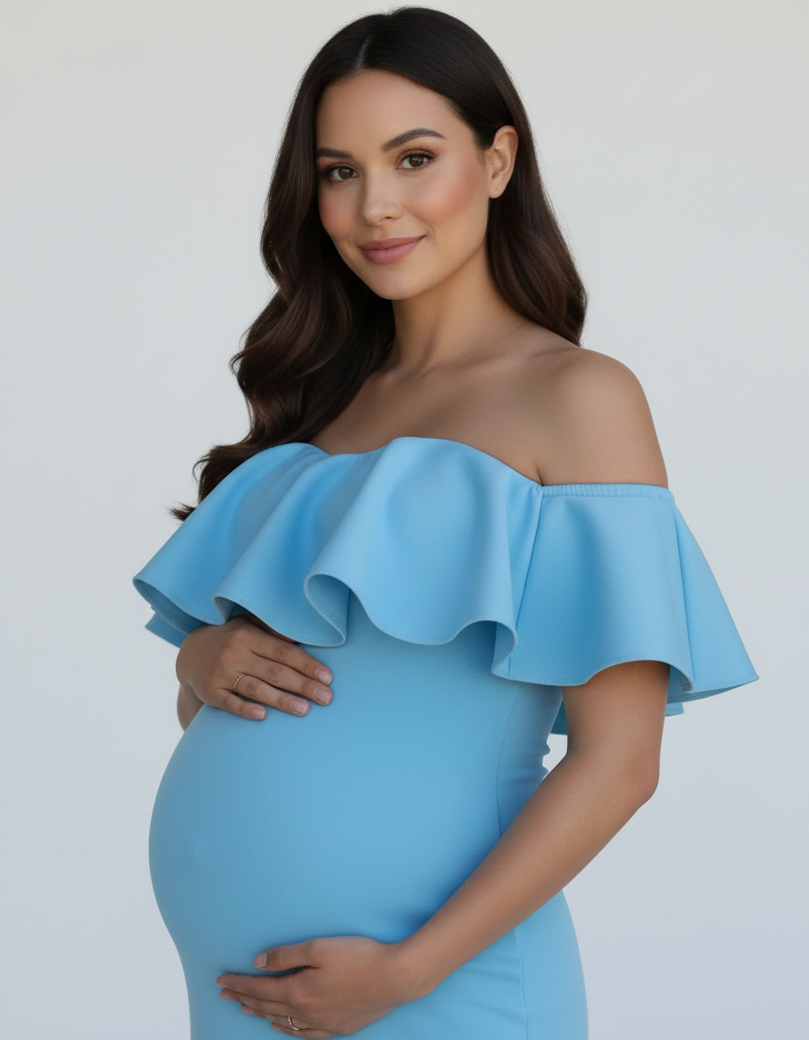 Bump Society – The Comfort Collection: Ruffled Off-Shoulder Mermaid Hem Maternity Photography Gown-Bump Society