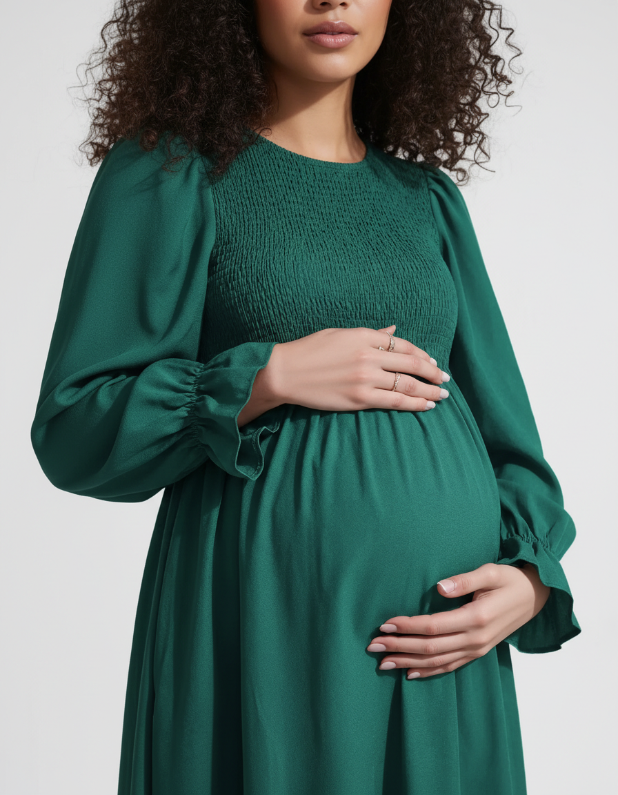 Bump Society – The Comfort Collection: Ruffled Square-Neck Babydoll Maternity Maxi Dress-Bump Society