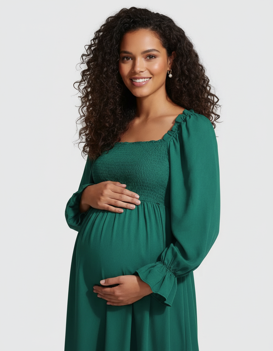 Bump Society – The Comfort Collection: Ruffled Square-Neck Babydoll Maternity Maxi Dress-Bump Society