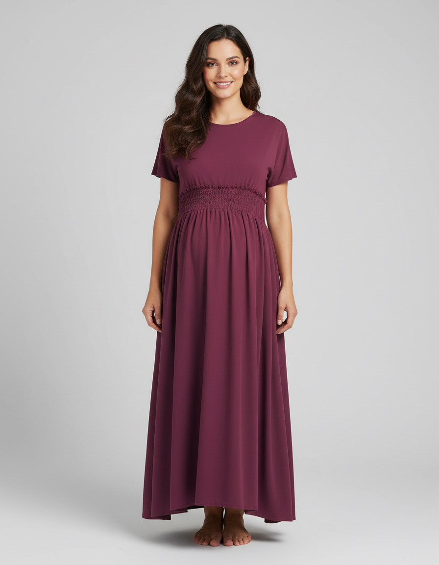 Bump Society – The Comfort Collection: Ruffled Square-Neck Babydoll Maternity Maxi Dress-Bump Society