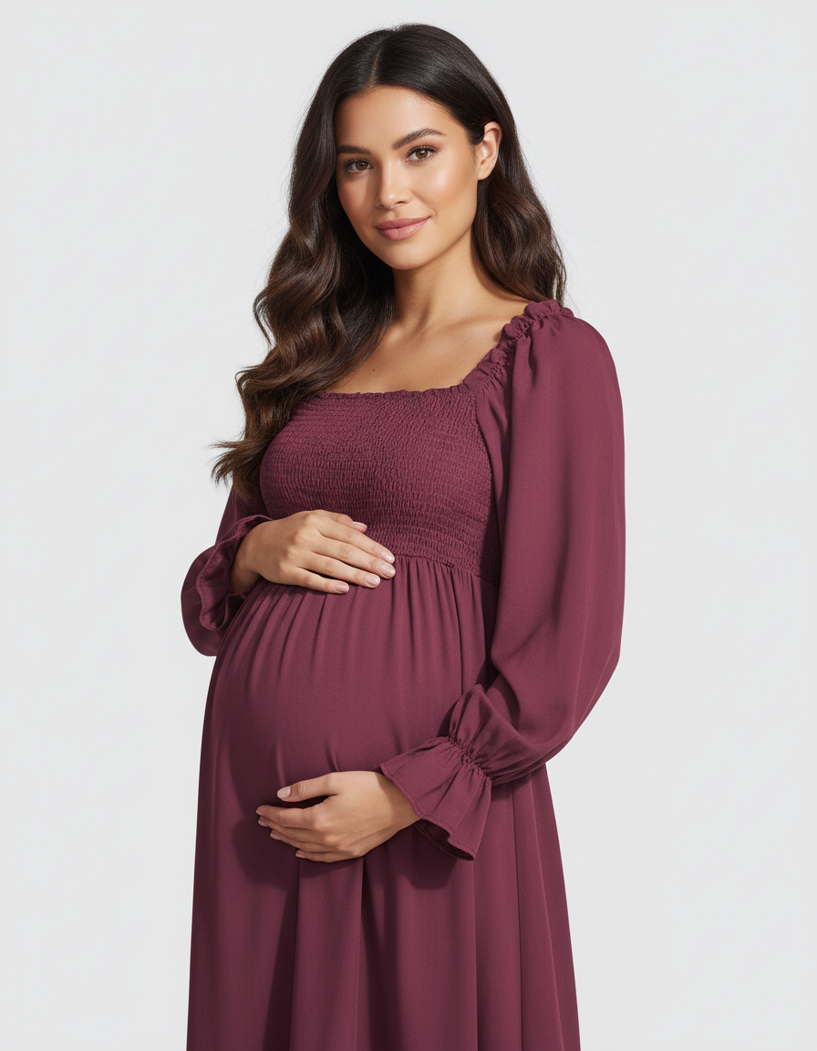 Bump Society – The Comfort Collection: Ruffled Square-Neck Babydoll Maternity Maxi Dress-Bump Society