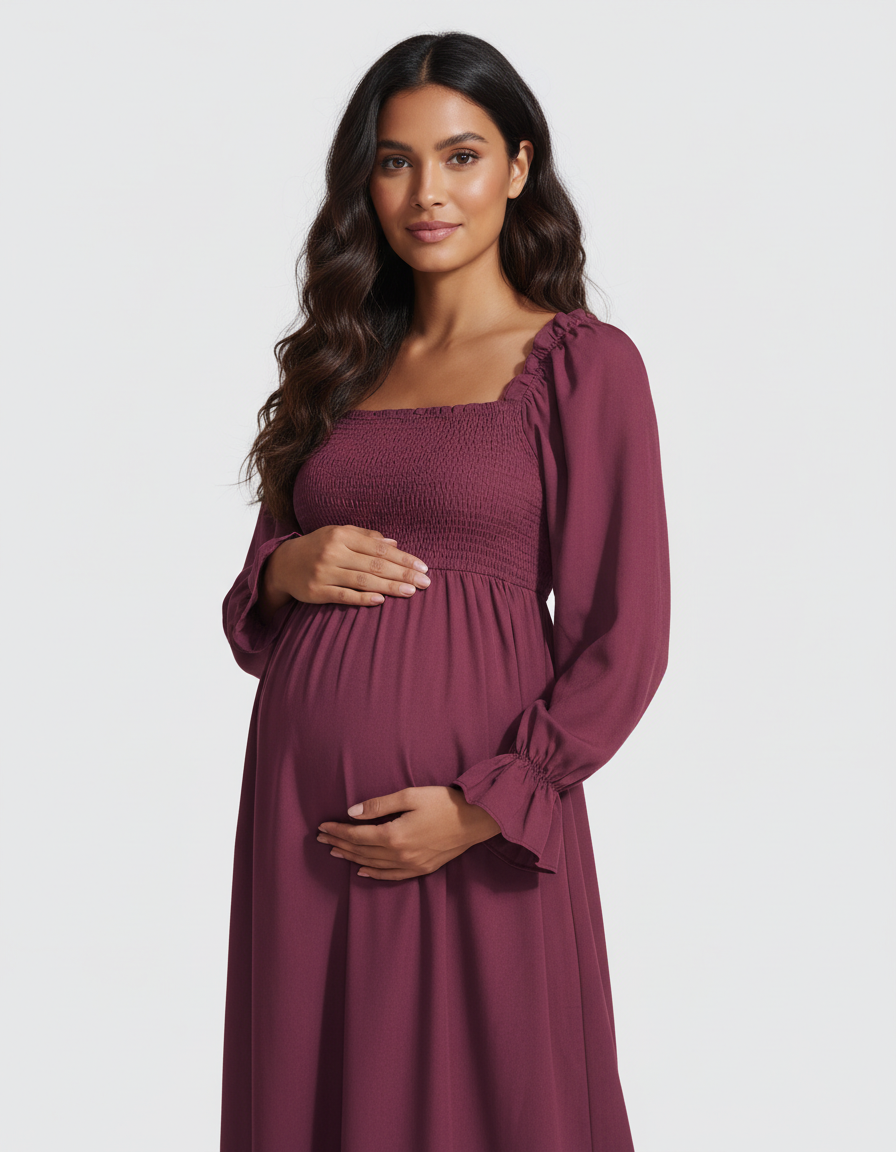 Bump Society – The Comfort Collection: Ruffled Square-Neck Babydoll Maternity Maxi Dress-Bump Society