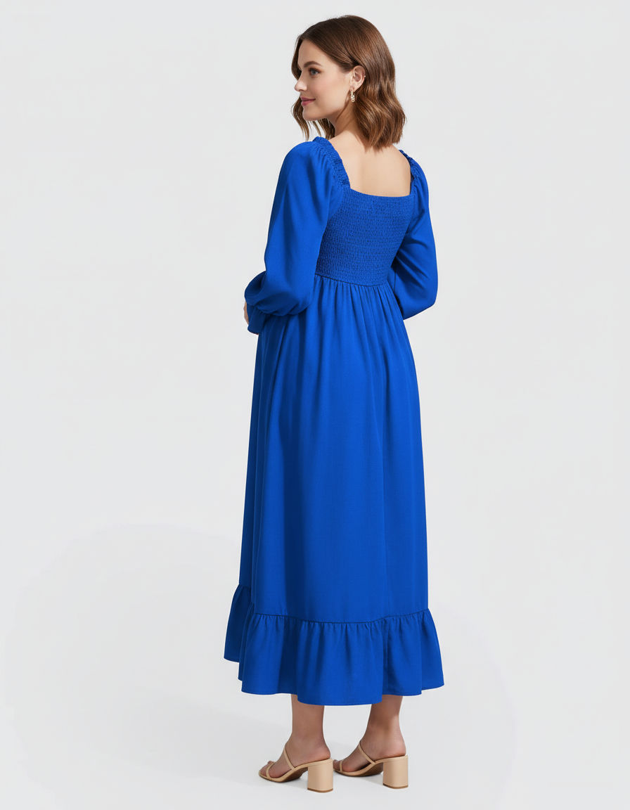 Bump Society – The Comfort Collection: Ruffled Square-Neck Babydoll Maternity Maxi Dress-Bump Society