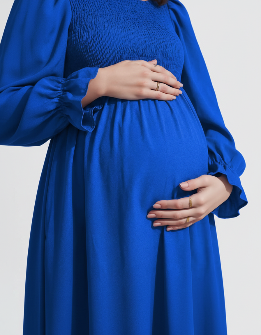 Bump Society – The Comfort Collection: Ruffled Square-Neck Babydoll Maternity Maxi Dress-Bump Society