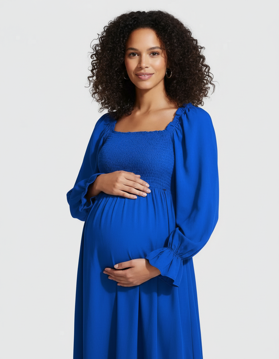 Bump Society – The Comfort Collection: Ruffled Square-Neck Babydoll Maternity Maxi Dress-Bump Society