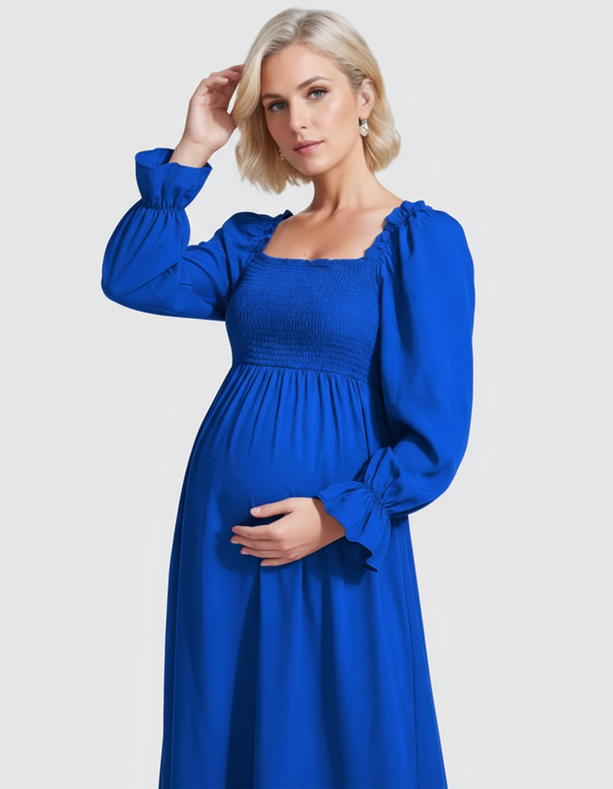 Bump Society – The Comfort Collection: Ruffled Square-Neck Babydoll Maternity Maxi Dress-Bump Society