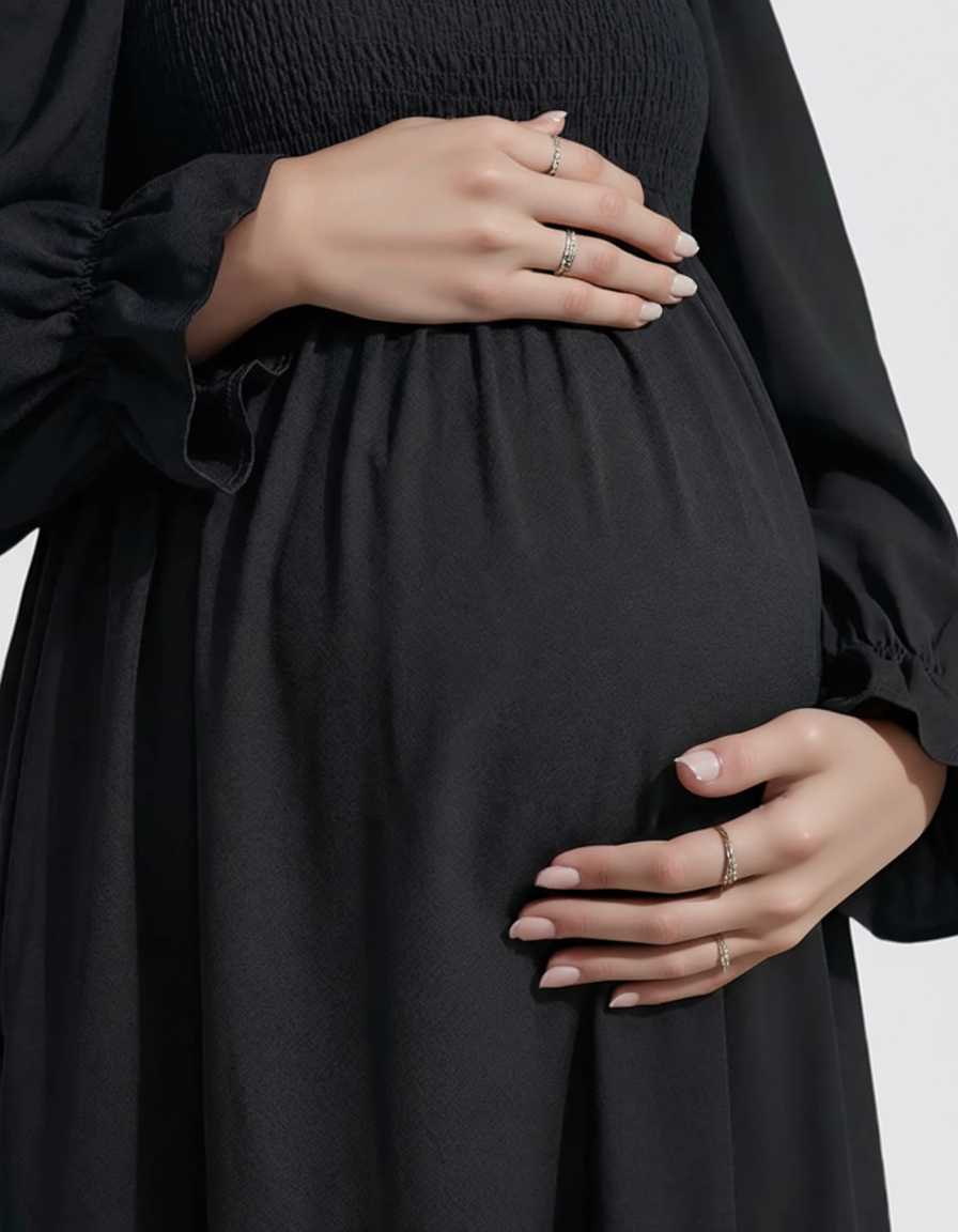 Bump Society – The Comfort Collection: Ruffled Square-Neck Babydoll Maternity Maxi Dress-Bump Society