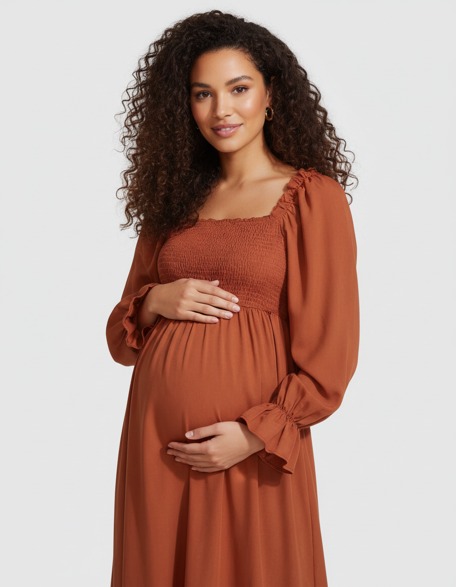 Bump Society – The Comfort Collection: Ruffled Square-Neck Babydoll Maternity Maxi Dress-Bump Society