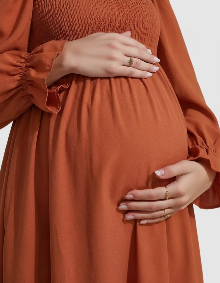 Bump Society – The Comfort Collection: Ruffled Square-Neck Babydoll Maternity Maxi Dress-Bump Society