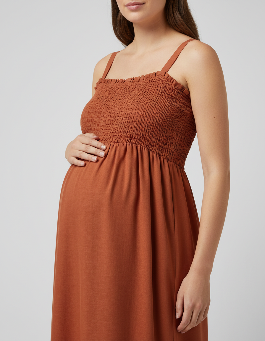 Bump Society – The Comfort Collection: Ruffled Square-Neck Babydoll Maternity Maxi Dress-Bump Society