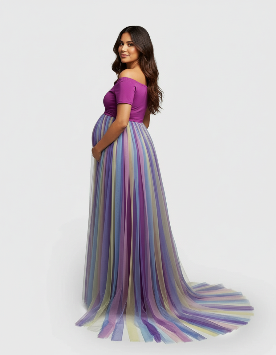 Bump Society – The Comfort Collection: Ruffled Tulle Pastel Empire Maternity Photoshoot Gown-Bump Society