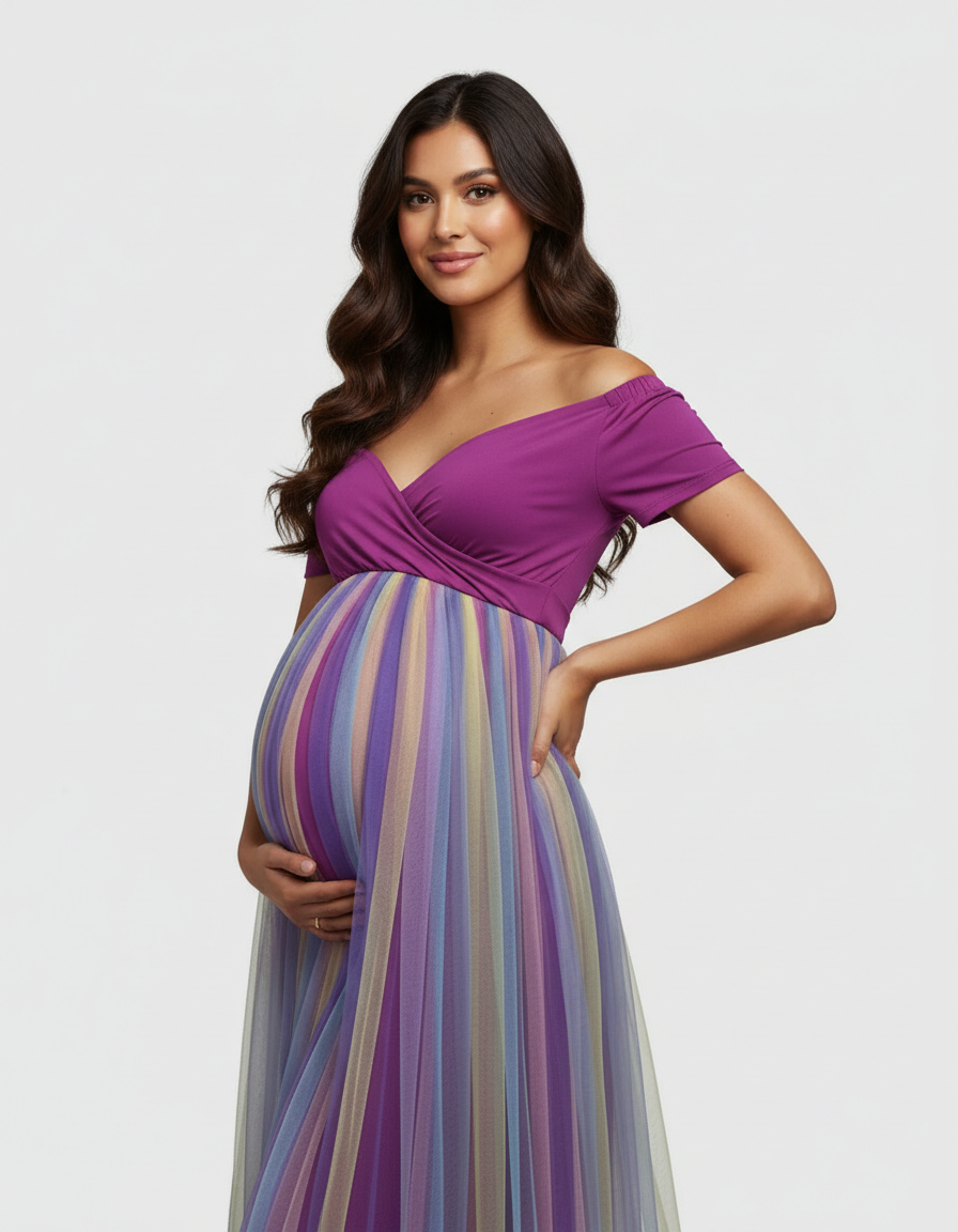 Bump Society – The Comfort Collection: Ruffled Tulle Pastel Empire Maternity Photoshoot Gown-Bump Society