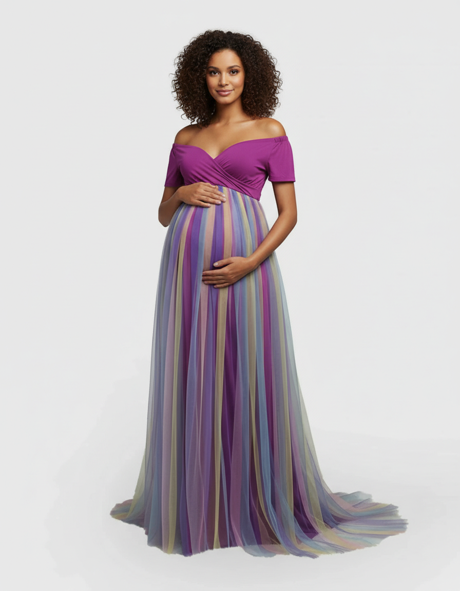 Bump Society – The Comfort Collection: Ruffled Tulle Pastel Empire Maternity Photoshoot Gown-Bump Society