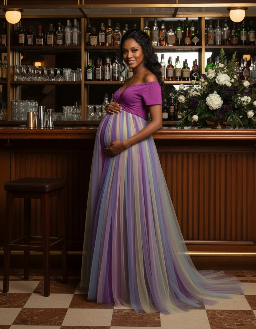 Bump Society – The Comfort Collection: Ruffled Tulle Pastel Empire Maternity Photoshoot Gown-Bump Society