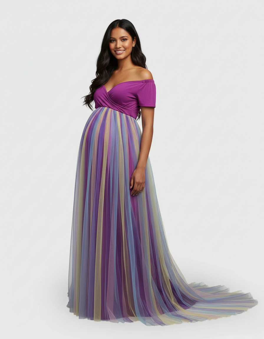 Bump Society – The Comfort Collection: Ruffled Tulle Pastel Empire Maternity Photoshoot Gown-Bump Society
